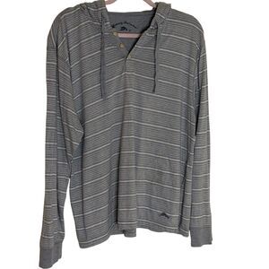 Tommy Bahama Hooded Knit Top Henley Shirt Blouse Stripe Gray L bv